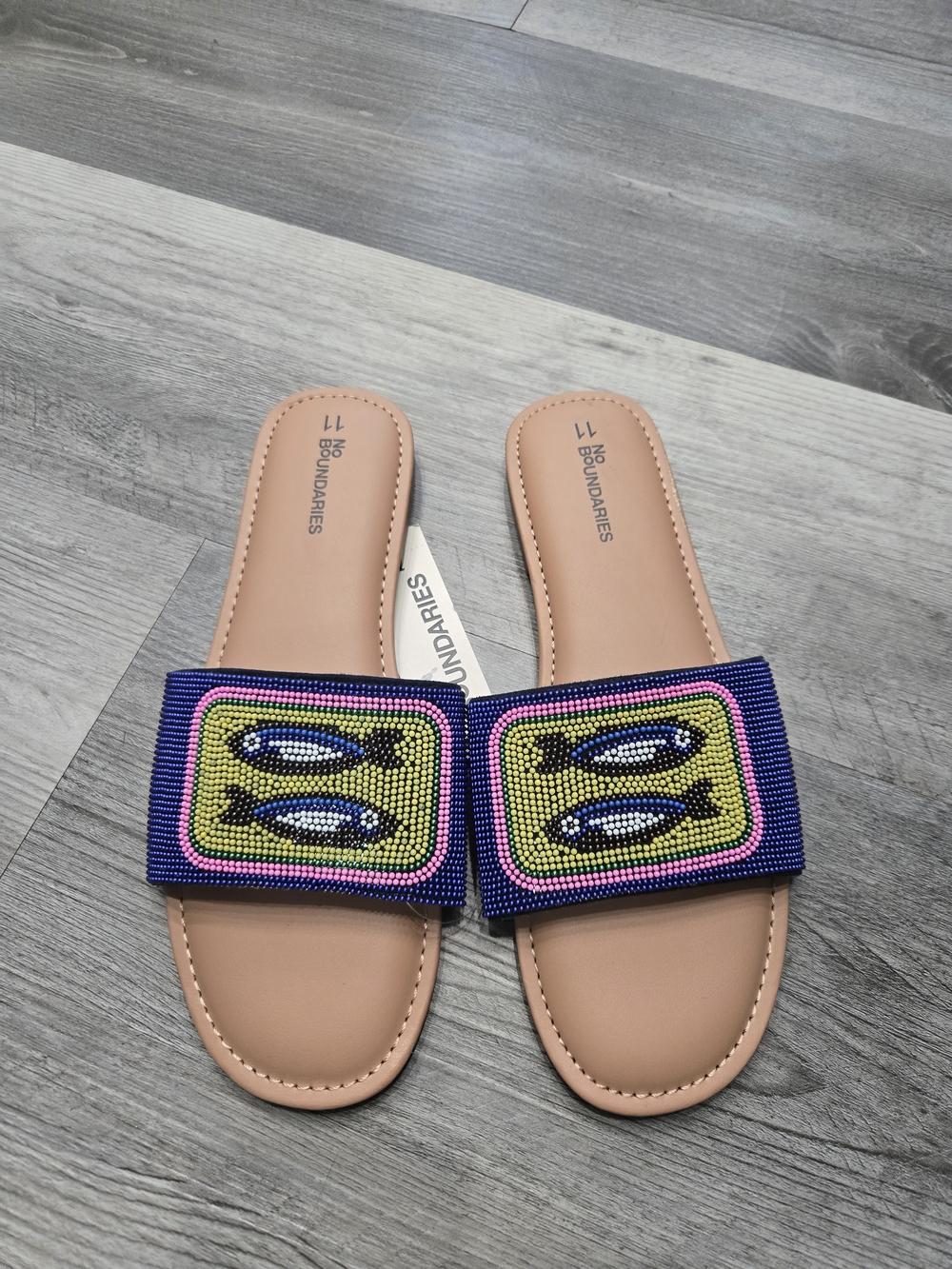 No Boundaries Women’s Beaded Fish Slide Sandals - Blue/Yellow